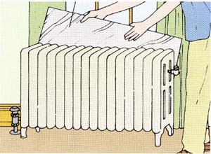 Increasing Efficiency: Increase radiator efficiency by sliding a reflector between it and outside wall to reflect heat back into room and keep it from being lost to outside wall. You can buy insulated reflectors or make them with corrugated cardboard and aluminum foil.