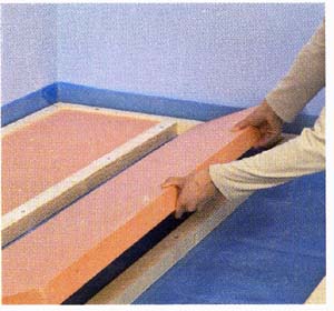 Using furring strips : Where you have furring strips at intervals across a floor, you can slot insulation panels between them. 